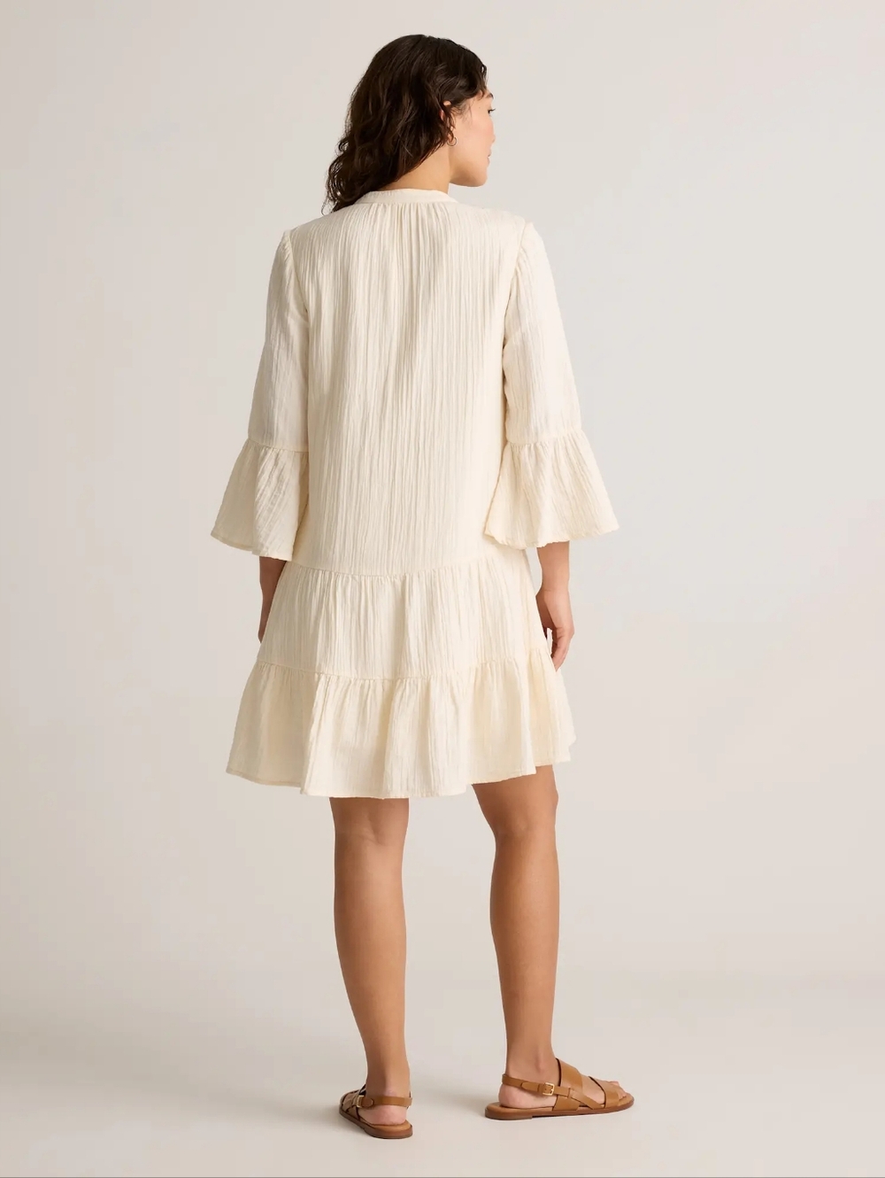 Quince 100% Cotton Gauze Tiered V-Neck Dress Ocean Breeze NWT - Picture 2 of 6